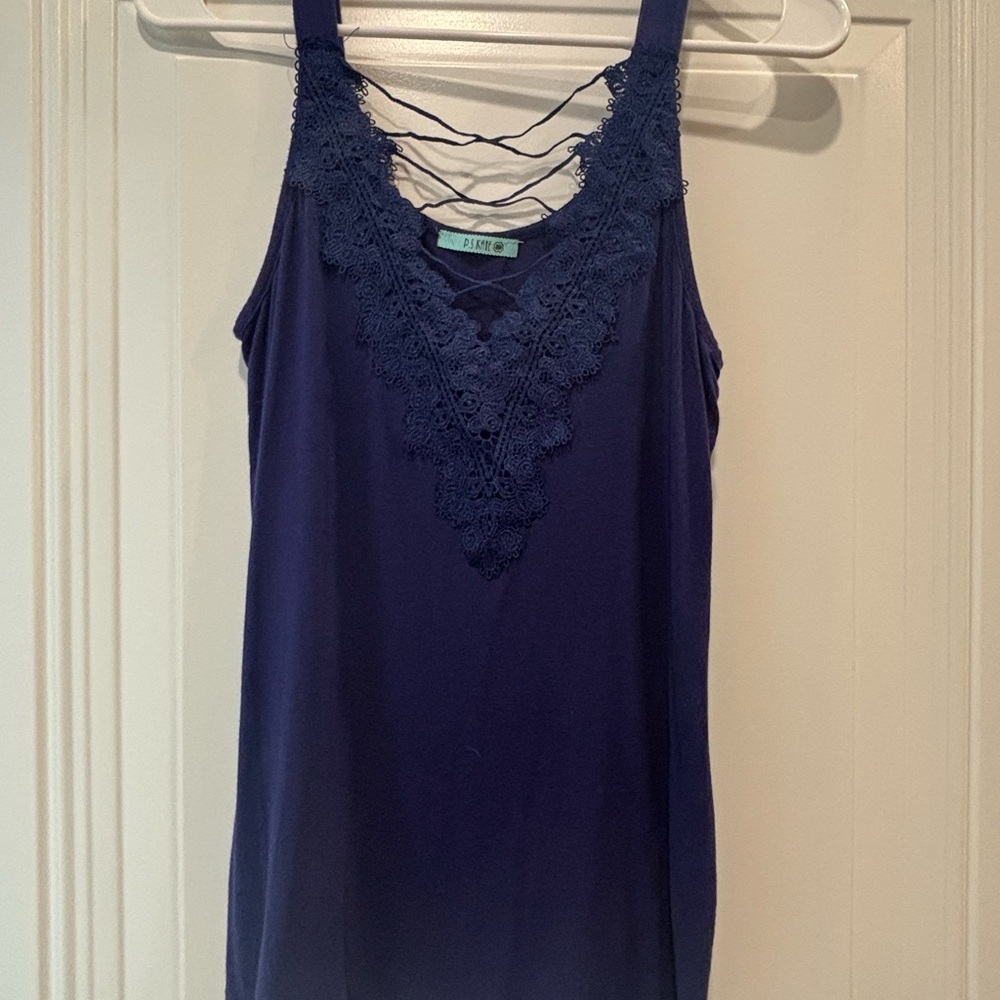 Blue Rain Navy Lace Accent Tank Top
